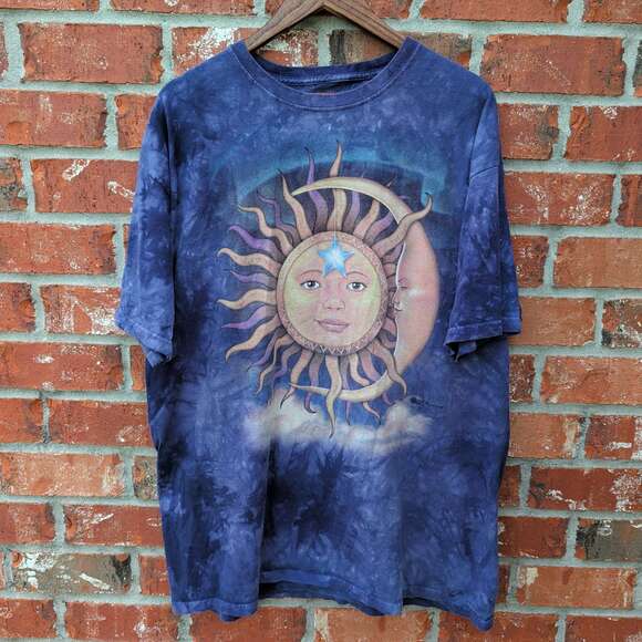 The Mountain Other - The Mountain Sun Moon Star Tie Dye T-Shirt Mens 2XL Blue Graphic Tee